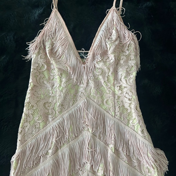 PrettyLittleThing Pink Lace Fringe Mini Dress - Picture 12 of 16